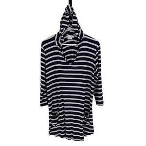 Beach‎ Break Womens Classic Striped Hooded Tunic White Navy Blue Size Large